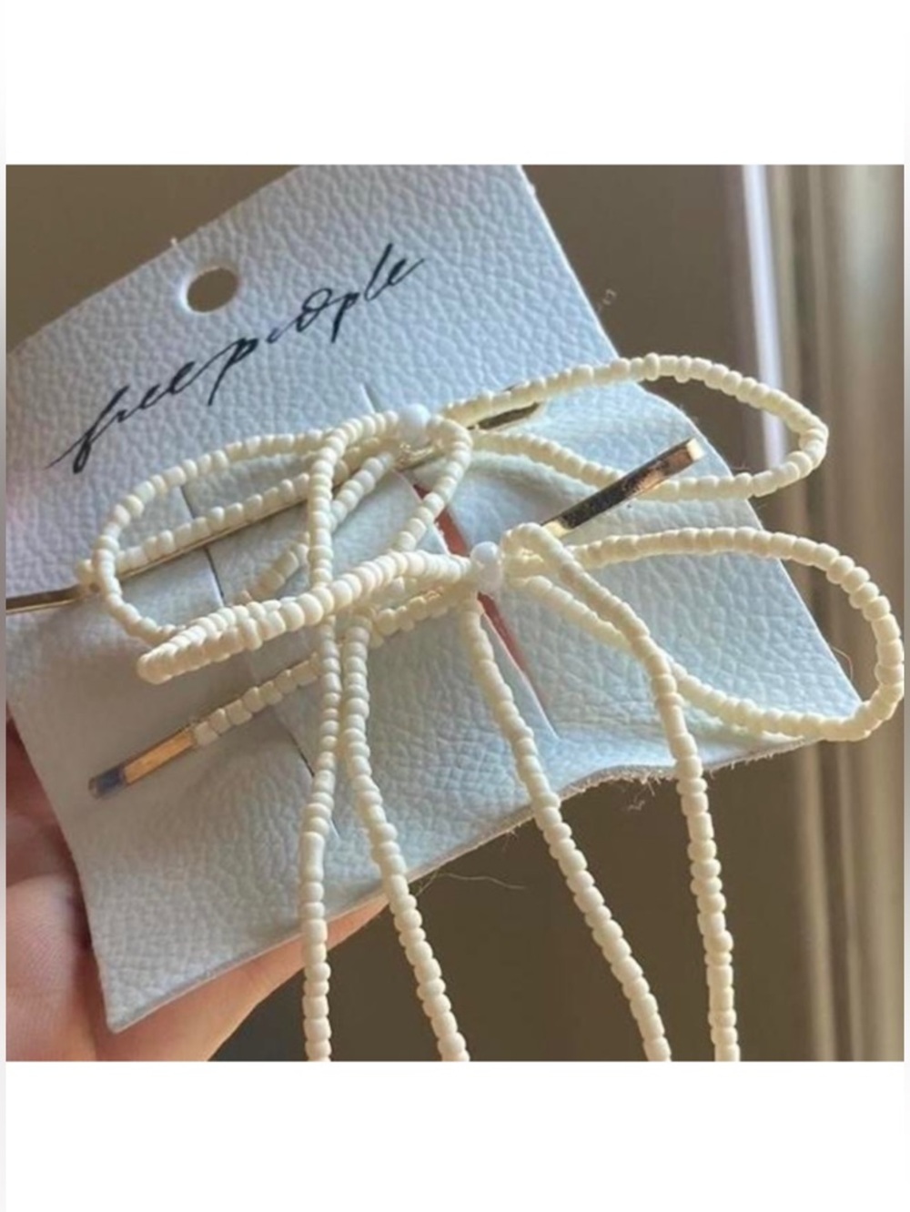 NWT Free People Cream Beaded Bow Gold Hair Clips Set Boho Coquette - Picture 2 of 5